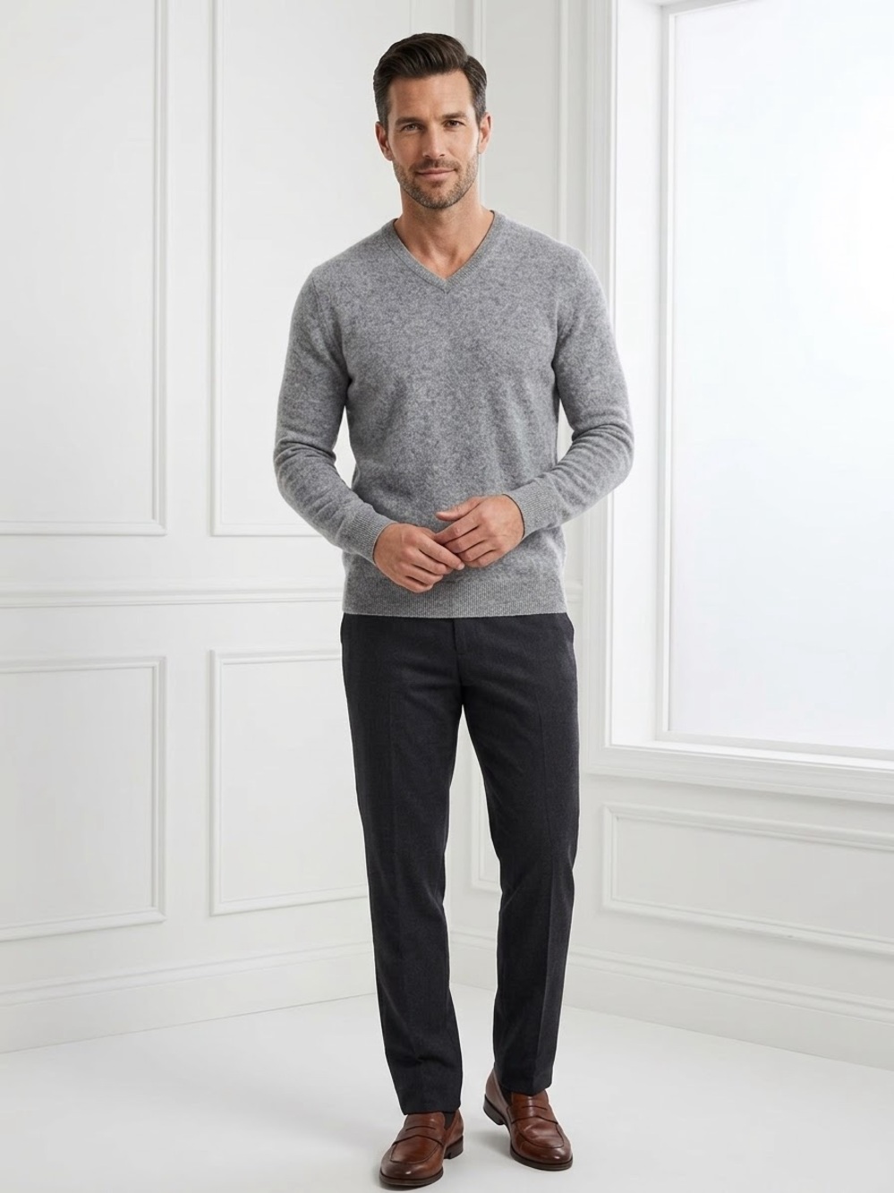 Club Room Luxury Cashmere V Neck Men’s Sweater Gray , XL